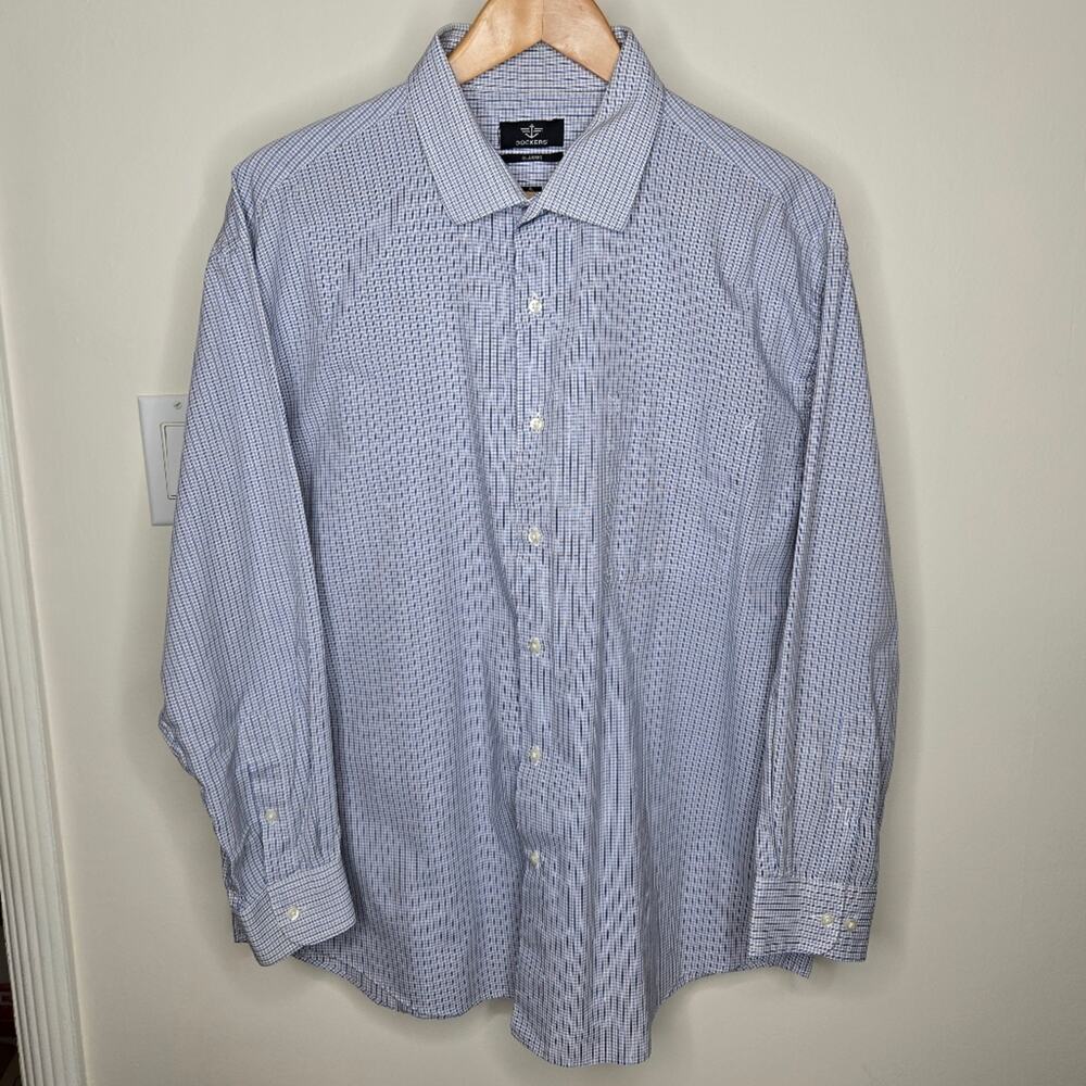 DOCKERS CLASSIC Mens Blue Plaid Shirt Neck 17½ Size XL